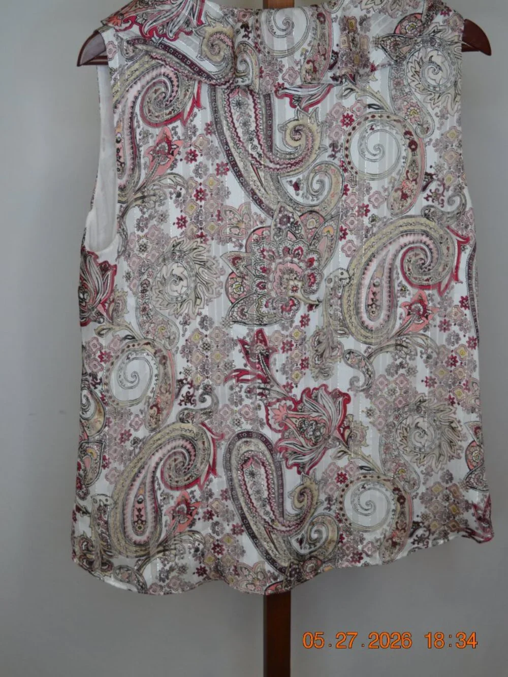 White House Black Market Women’s Size 12 White Paisley Tie Front Sheer Blouse
